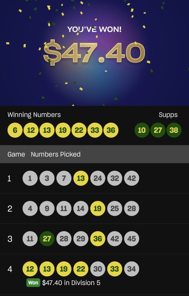 Oz Lotto win screenshot